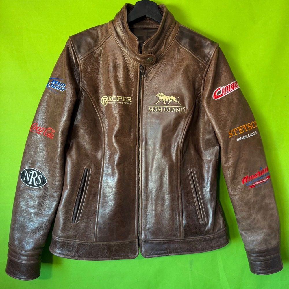 SMALL Roper MGM Grand Home of the Champions 2014 Brown Leather Racing Jacket